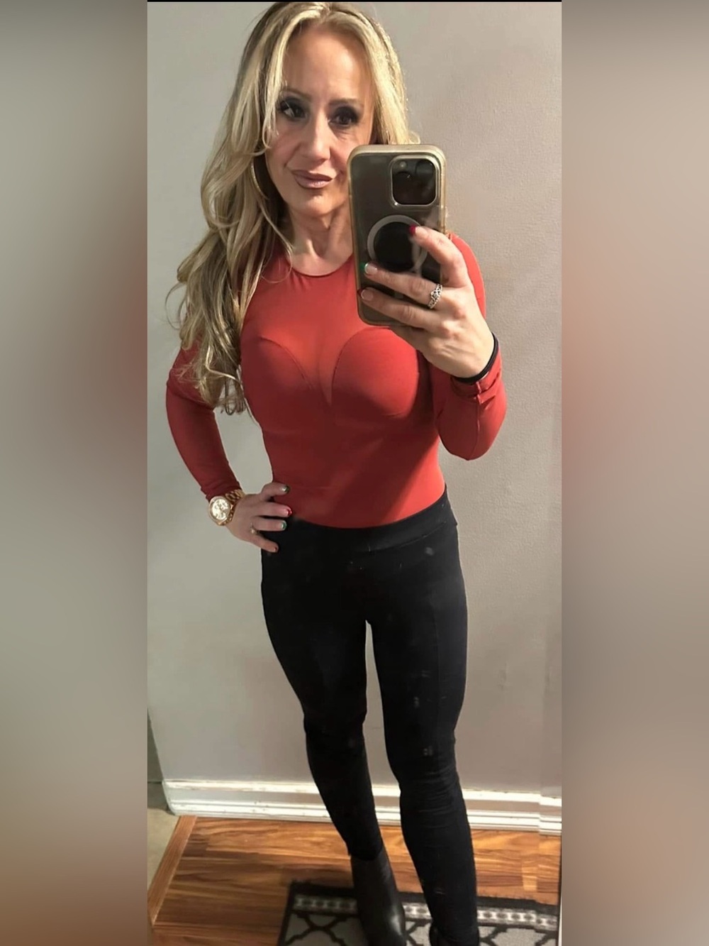 Chic Red Sheer Bodysuit for Women